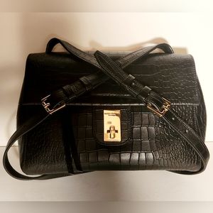 Henri bendel "Sample" Jane Street black crocodile embossed leather crossbody bag